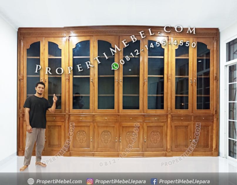Lemari Bufet Buku Mewah Ukir Jati Jepara
