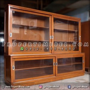 Lemari Pintu Kaca Kayu Jati Minimalis