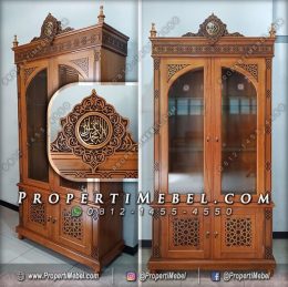 Lemari Masjid Kayu Jati Ukir Ornamen Arabic