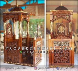 Mimbar Masjid Atap Kubah Pilar Ukir Ulir