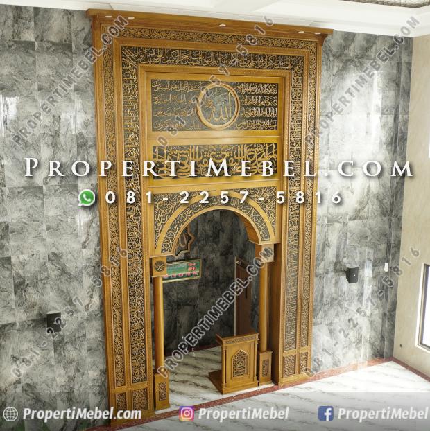 Mihrab Masjid Kayu Jati Ukir Asmaul Husna
