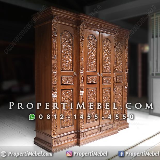 Lemari Pakaian Gebyok 4 Pintu Ukir Jati