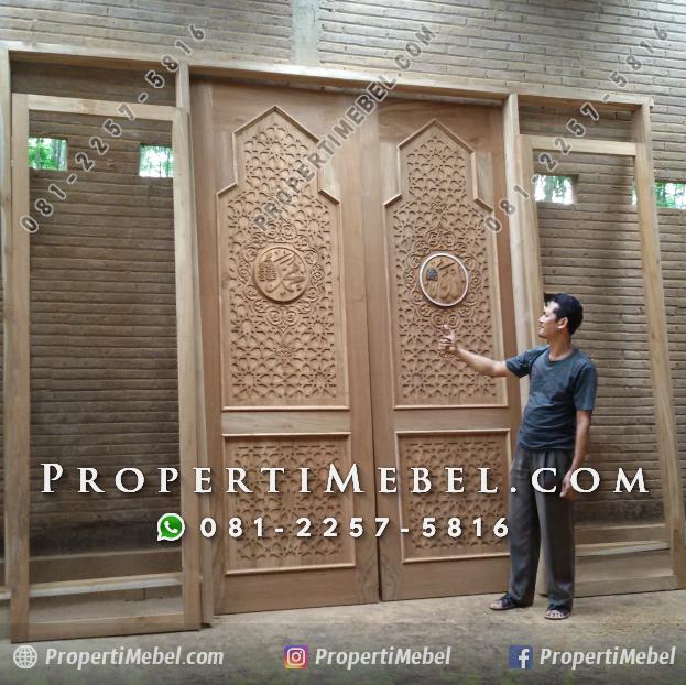 Jual Pintu Kusen Masjid Kayu Jati Model Minimalis Ukiran Kaligrafi