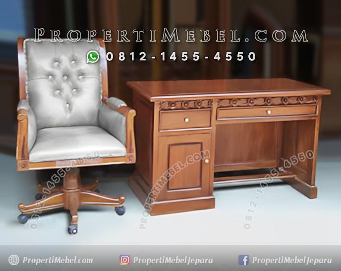 Meja Kantor dan Kursi Hidrolik Kayu Jati