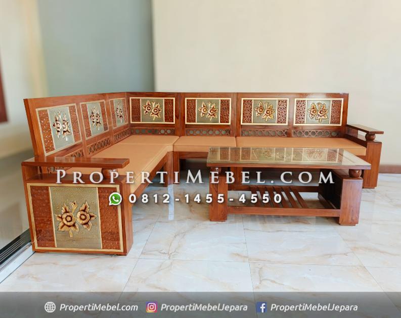 Kursi Tamu Sudut Bola Kayu Jati Ukir Bunga Harga Murah