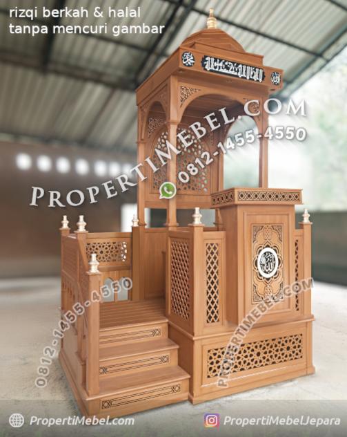 Mimbar Masjid Tangga Samping Kayu Jati Minimalis Modern